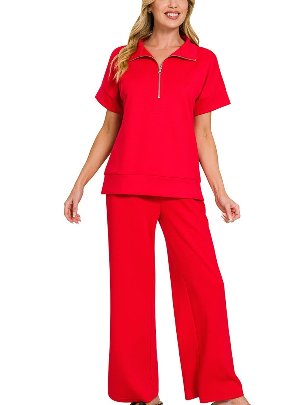 Zenana Scuba Half Zip Top And Matching Pants Set